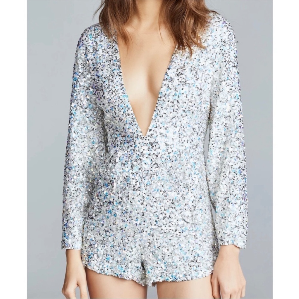 Retrofete Nancy Romper Jumper Shortalls Sequin Silver